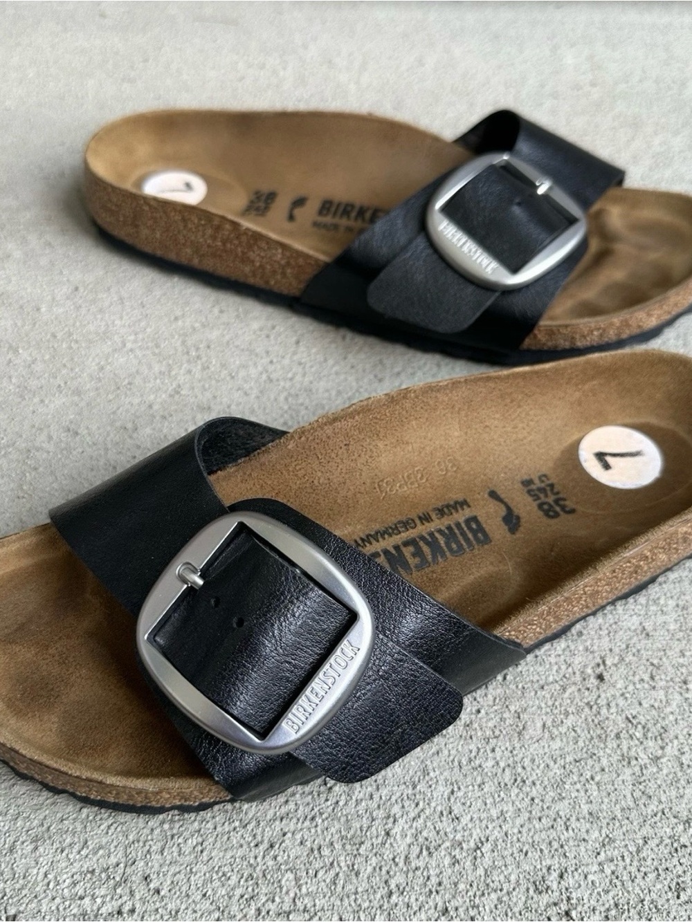 Birkenstock Black Single Strap Sandal with Silver Buckle